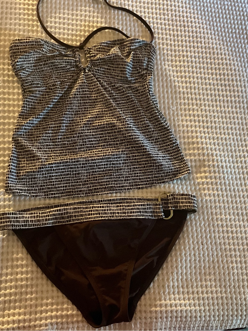 Black and White Patterned Tankini Set - Two Piece Swim